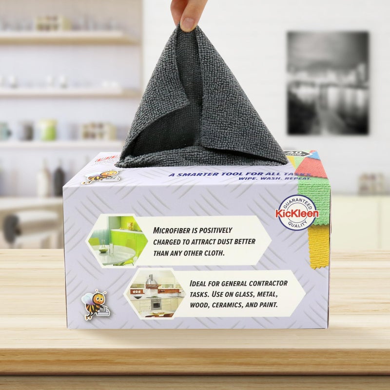 kickleen Microfiber Cleaning Cloth, Lint-Free Shop Towels Reusable, Bulk Rags in a Box for Home, Kitchen and Car, 8 Inch x 8 Inch,40 Pack with Box (Grey) - Image 3